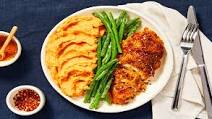 Spicy Maple Chicken with Mashed Sweet Potatoes & Roasted Green Beans Spicy Maple Chicken with Mashed Sweet Potatoes & Roasted Green Beans