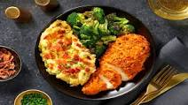 Crispy Cheddar Chicken with Loaded Bacon Mashed Potatoes & Broccoli Crispy Cheddar Chicken with Loaded Bacon Mashed Potatoes & Broccoli