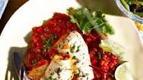 Flying fish with red pepper sauce & cou-cou Flying fish with red pepper sauce & cou-cou