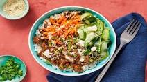 Beef Bulgogi Bowls with Carrots, Pickled Cucumber & Sriracha Crema over Jasmine Rice Beef Bulgogi Bowls with Carrots, Pickled Cucumber & Sriracha Crema over Jasmine Rice