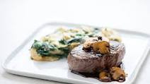Sirloin with Mushroom Demi-Glace with Goat Cheese and Spinach Gratin Culinary Collection Sirloin with Mushroom Demi-Glace with Goat Cheese and Spinach Gratin Culinary Collection