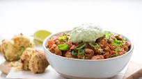 Texas Turkey Chili and Cornbread with avocado crema and green onions Texas Turkey Chili and Cornbread with avocado crema and green onions