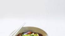 White miso soup with soba noodles White miso soup with soba noodles