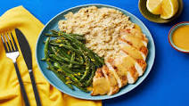 Sweet As Honey Dijon Chicken with Lemony Green Beans & Cheesy Cauliflower “Rice” Sweet As Honey Dijon Chicken with Lemony Green Beans & Cheesy Cauliflower “Rice”
