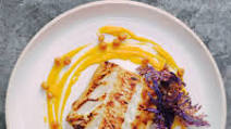 Miso-glazed cod with carrot and ginger purée and crispy kale Miso-glazed cod with carrot and ginger purée and crispy kale