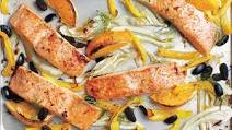 Salmon with Fennel, Bell Pepper, and Olives Salmon with Fennel, Bell Pepper, and Olives