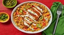 Spicy Peruvian Chicken and Loaded Rice with Pickled Jalapeño & Creamy Salsa Verde Spicy Peruvian Chicken and Loaded Rice with Pickled Jalapeño & Creamy Salsa Verde