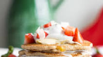 Easy Vegan and Gluten-Free Pancakes (Strawberry Shortcake + Whipped Cream) Easy Vegan and Gluten-Free Pancakes (Strawberry Shortcake + Whipped Cream)