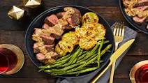 Sirloin and Sherry Shallot Sauce with Garlic Parmesan Potato Clusters and Roasted Green Beans Sirloin and Sherry Shallot Sauce with Garlic Parmesan Potato Clusters and Roasted Green Beans