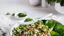 High-protein vegetarian plate with edamame and feta cheese High-protein vegetarian plate with edamame and feta cheese