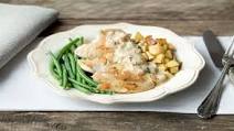 Pan-Seared Chicken with Roasted Potatoes, Green Beans, and Creamy Dill Sauce Pan-Seared Chicken with Roasted Potatoes, Green Beans, and Creamy Dill Sauce