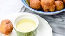 Corn Dog Bites with Honey Mustard Dipping Sauce Corn Dog Bites with Honey Mustard Dipping Sauce