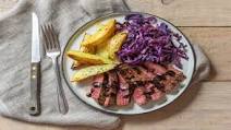 Hearty Steak and Potatoes with Balsamic-Cranberry Pan Sauce Hearty Steak and Potatoes with Balsamic-Cranberry Pan Sauce