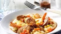 Hot Italian Sausage and Shrimp with Asiago Grits Hot Italian Sausage and Shrimp with Asiago Grits