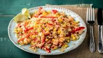 Toasted Rice Bowl with Shrimp, Sweet Corn, and Red Bell Pepper Toasted Rice Bowl with Shrimp, Sweet Corn, and Red Bell Pepper