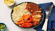Crispy Parmesan Chicken with Garlic Herb Couscous & Lemony Roasted Carrots Crispy Parmesan Chicken with Garlic Herb Couscous & Lemony Roasted Carrots