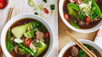 Spicy Asian beef soup with noodles and Chinese greens Spicy Asian beef soup with noodles and Chinese greens