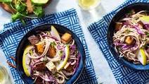 Braised tofu and soba noodle salad with miso-tamari dressing Braised tofu and soba noodle salad with miso-tamari dressing