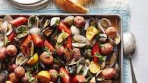 Sheet Pan Seafood Bake with Buttery Wine Sauce Sheet Pan Seafood Bake with Buttery Wine Sauce