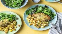 No-Fuss Pesto Chicken with Potatoes and Green Salad No-Fuss Pesto Chicken with Potatoes and Green Salad