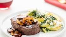 Sirloin and Mushroom Demi-Glace with goat cheese and spinach gratin Sirloin and Mushroom Demi-Glace with goat cheese and spinach gratin