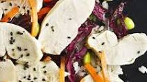 Sesame chicken, pickled red cabbage and sushi rice salad Sesame chicken, pickled red cabbage and sushi rice salad